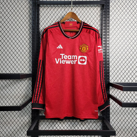 Camisa Manchester United I 23/24 Torcedor Manga Longa (Sob encomenda)