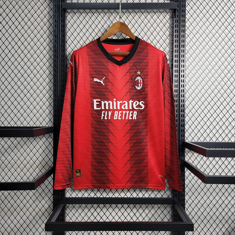 Camisa Milan I 23/24 Torcedor Manga Longa (Sob encomenda)