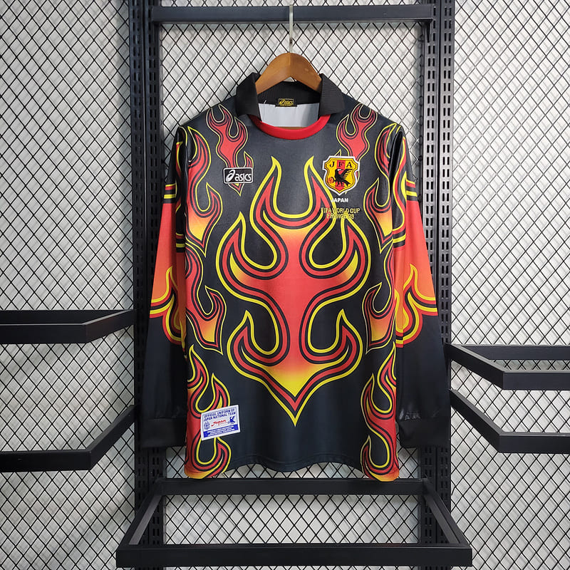 Camisa Japão Goleiro 'Red Flame' 1998 Retrô Manga Longa (Sob encomenda)