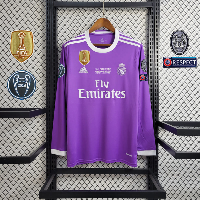 Camisa Real Madrid III 16/17 Retrô Manga Longa com Patchs (Sob encomenda)