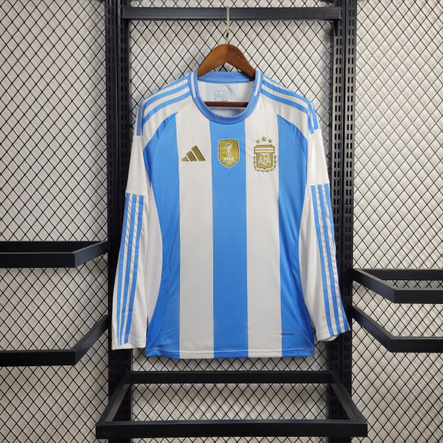 Camisa Argentina I 2024 Torcedor Manga Longa com Patch (Sob encomenda)