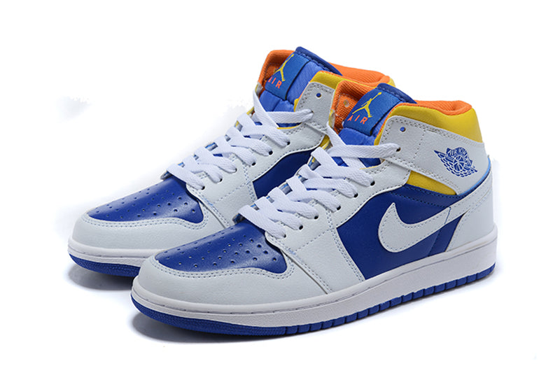 Tênis Jordan 1 Mid Cloud White Navy Blue Yellow (Sob encomenda)