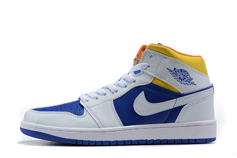 Tênis Jordan 1 Mid Cloud White Navy Blue Yellow (Sob encomenda)