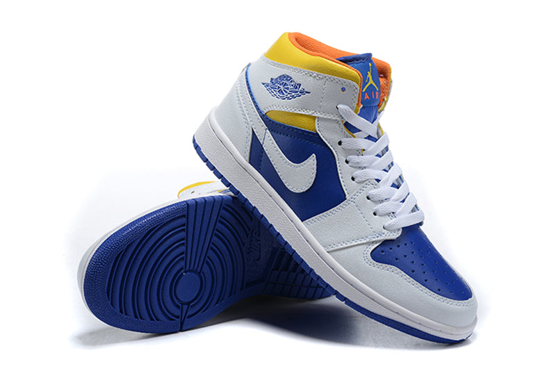 Tênis Jordan 1 Mid Cloud White Navy Blue Yellow (Sob encomenda)