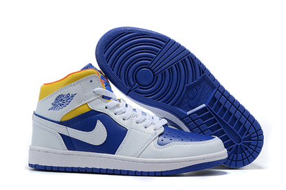 Tênis Jordan 1 Mid Cloud White Navy Blue Yellow (Sob encomenda)