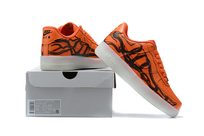 Tênis Nike Air Force 1 Low Orange Skeleton Halloween (Sob encomenda)