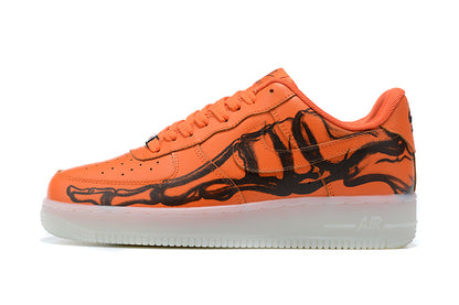 Tênis Nike Air Force 1 Low Orange Skeleton Halloween (Sob encomenda)