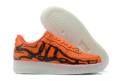 Tênis Nike Air Force 1 Low Orange Skeleton Halloween (Sob encomenda)