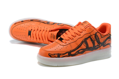 Tênis Nike Air Force 1 Low Orange Skeleton Halloween (Sob encomenda)