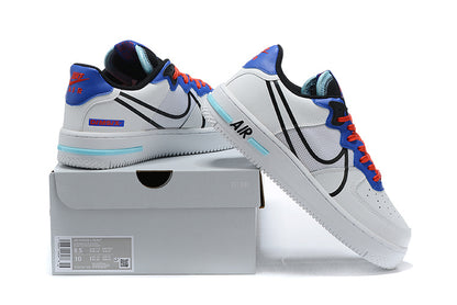 Tênis Nike Air Force 1 Low React White Astronomy Blue Laser Crimson (Sob encomenda)