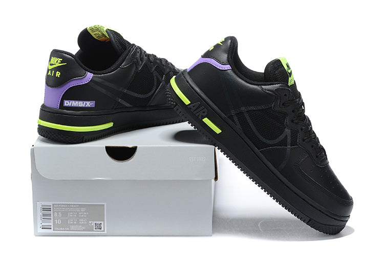 Tênis Nike Air Force 1 React Black Violet Star Barely Volt (Sob encomenda)