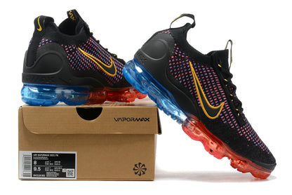 Tênis Nike Air VaporMax 2021 Flyknit Black Photo Blue Crimson Gold (Sob encomenda)