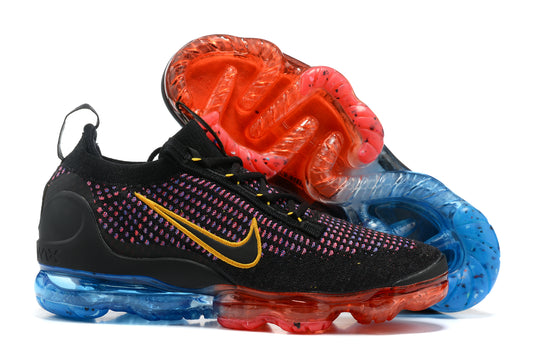 Tênis Nike Air VaporMax 2021 Flyknit Black Photo Blue Crimson Gold (Sob encomenda)