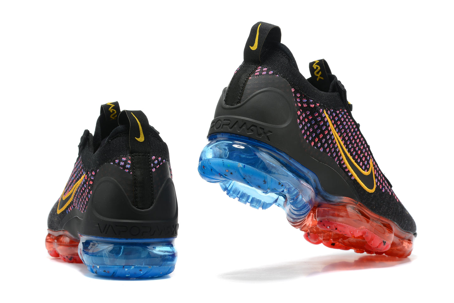 Tênis Nike Air VaporMax 2021 Flyknit Black Photo Blue Crimson Gold (Sob encomenda)