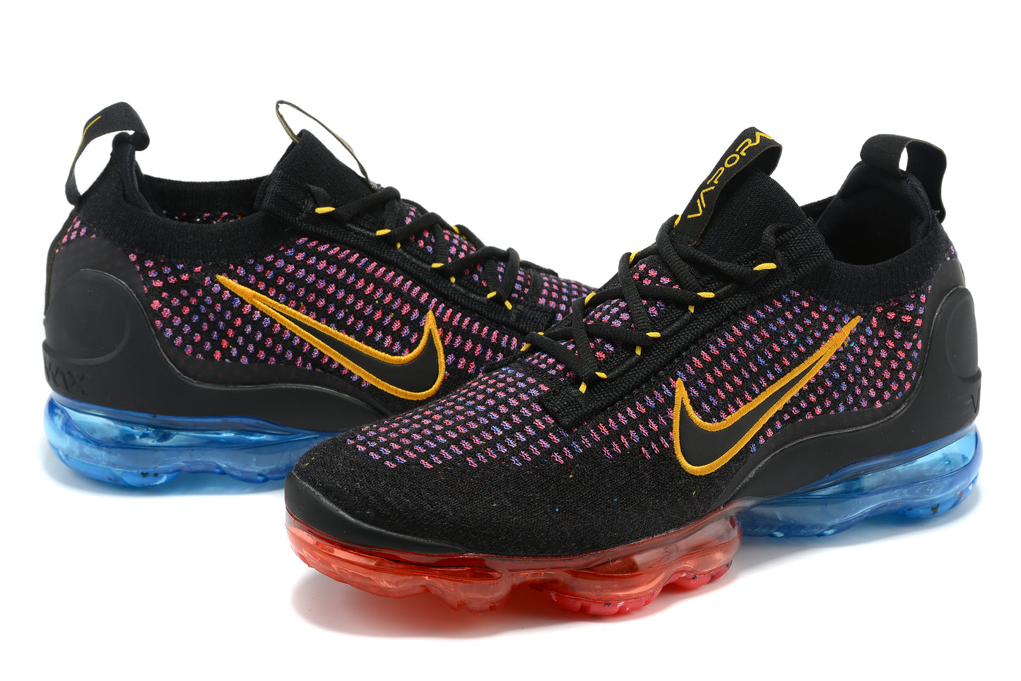 Tênis Nike Air VaporMax 2021 Flyknit Black Photo Blue Crimson Gold (Sob encomenda)