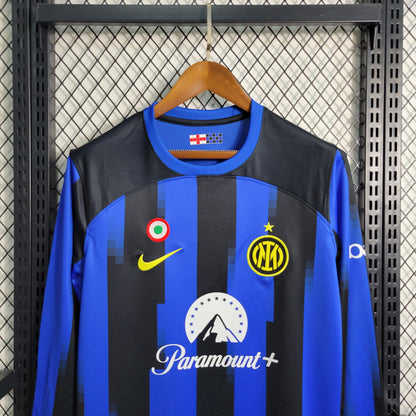 Camisa Inter de Milão I 23/24 Torcedor Manga Longa (Sob encomenda)