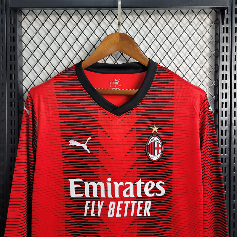 Camisa Milan I 23/24 Torcedor Manga Longa (Sob encomenda)