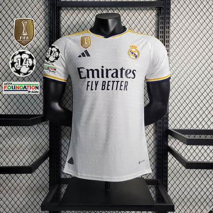 Camisa Real Madrid I 23/24 Jogador com Patchs (Sob encomenda)