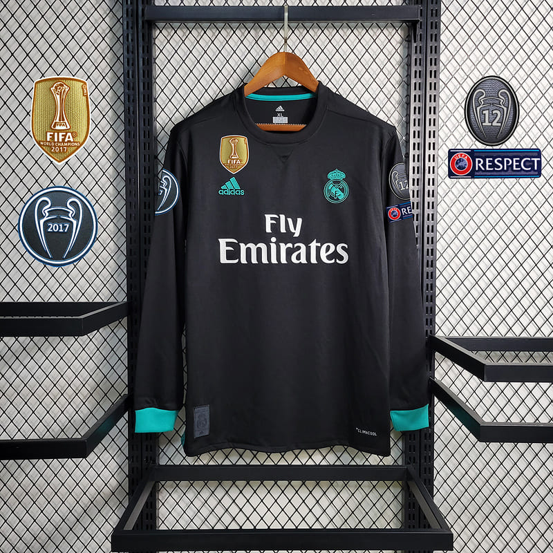 Camisa Real Madrid II 17/18 Retrô Manga Longa com Patchs (Sob encomenda)