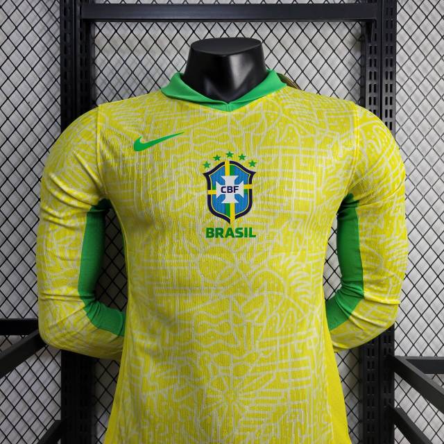 Camisa Brasil I 2024 Jogador Manga Longa (Sob encomenda)