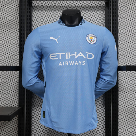 Camisa Manchester City I 24/25 Jogador Manga Longa (Sob encomenda)