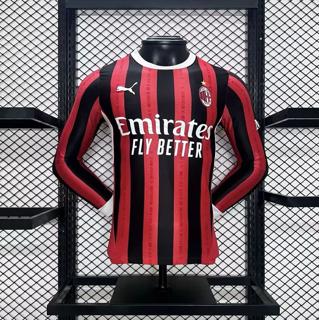 Camisa Milan I 24/25 Jogador Manga Longa (Sob encomenda)