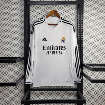 Camisa Real Madrid I 24/25 Torcedor Manga Longa (Sob encomenda)