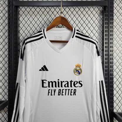 Camisa Real Madrid I 24/25 Torcedor Manga Longa (Sob encomenda)