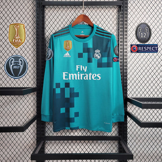 Camisa Real Madrid III 17/18 Retrô Manga Longa com Patchs (Sob encomenda)