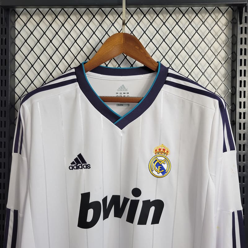 Camisa Real Madrid I 12/13 Retrô Manga Longa (Sob encomenda)