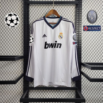 Camisa Real Madrid I 12/13 Retrô Manga Longa com Patchs (Sob encomenda)