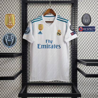 Camisa Real Madrid I 17/18 Retrô Masculina com Patchs (Sob encomenda)