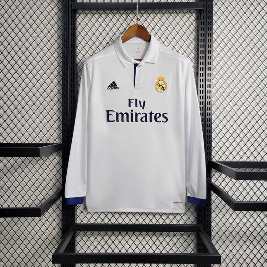 Camisa Real Madrid I 16/17 Retrô Manga Longa (Sob encomenda)