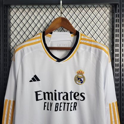 Camisa Real Madrid I 23/24 Torcedor Manga Longa (Sob encomenda)