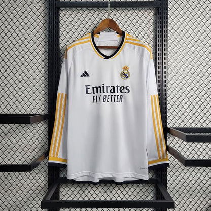 Camisa Real Madrid I 23/24 Torcedor Manga Longa (Sob encomenda)